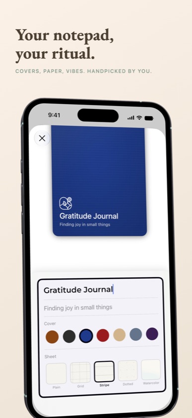 Customize screen: cover colors and sheet styles.